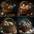 Set of four illustrations with Easter basket