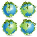 Set Four Illustrations Illustration of a Green Frog on a Globe