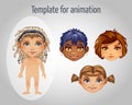 Set of four images of girls for animation