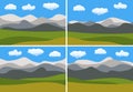 Set of four images with natural cartoon landscapes in the flat style