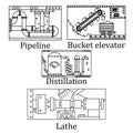 A set of four images of a technological industrial machine