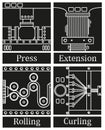 A set of four images of technological processes: pressing Royalty Free Stock Photo