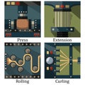 A set of four images of technological processes: pressing Royalty Free Stock Photo