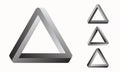 Set of four impossible triangles. Penrose triangle. Geometric 3D object optical illusion triangle icon. Modern design elements for