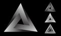 Set of four impossible triangles. Penrose triangle. Geometric 3D object optical illusion triangle icon. Modern design elements for