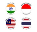 Made in India, Made in Indonesia, Made in Malaysia and Made in Thailand. Simple icons with flags