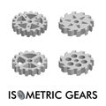 Set of four isometric gears isolated on a white background. Isometric vector illustration. Royalty Free Stock Photo