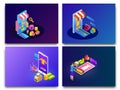 Set of four isometric online shopping designs with shopping app
