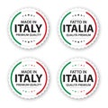 Set of four Italian labels. Made in Italy In Italian Fatto in Italia. Premium quality stickers and symbols with stars