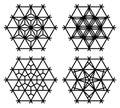 Set of four Japanese Kumiko patterns in hexagon.Black color lines