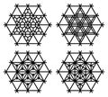 Set of four Japanese Kumiko patterns in hexagon.Black color lines