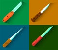 Set of four knives with long shadows. Flat design. Royalty Free Stock Photo