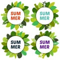 Set of four labels with green summer leaves under white rounds