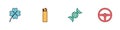 Set Four leaf clover, Lighter, DNA symbol and Steering wheel icon. Vector Royalty Free Stock Photo