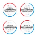 Set of four Luxembourgish icons, English title Made in Luxembourg, premium quality stickers and symbols, internation labels