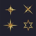 SET of four luxury star, golden star light, premium star shapes, symbols, icons vector illustration design.