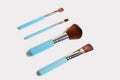 A set of four makeup brushes of different shapes on a white background