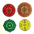 Set of four mandalas with Mongolian ornaments Royalty Free Stock Photo