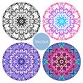 Set of four mandalas. Colored decorative Mandala. Oriental pattern in pink and purple Royalty Free Stock Photo