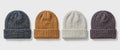 Four Marled Knitted Hats Heathered Yarn Effect A Distinctive Collection of Fashionable Headwear Royalty Free Stock Photo