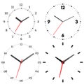 A set of four mechanical clocks. Clock face