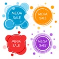 Set of four mega sale stickers with abstract colorful round forms