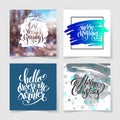 set of four merry christmas hand written calligraphy with snowfl