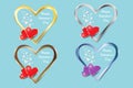 Set of four metal frame hearts