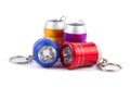 Set of four metal LED flashlight keychain Royalty Free Stock Photo
