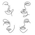 Set of four modern abstract one line face portraits. minimalistic style drawing