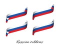 Set of four modern colored vector ribbons with Russian tricolor