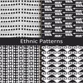 Set of four monochrome ethnic lineal pattern designs Royalty Free Stock Photo