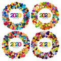 Set of four multi colored circles Happy New Year 2020