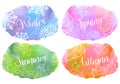 Set of four multicolored vector stain watercolor, seasonal background