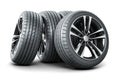 Set of four new car wheels with new tires.3D render Royalty Free Stock Photo