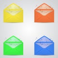 Set of four open envelopes