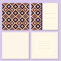 Set of four page greeting cards, invitation, brochures layout with outside and inside spread with geometric pattern