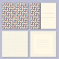 Set of four page greeting cards, invitation, brochures layout with outside and inside spread with geometric pattern