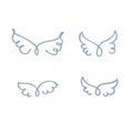 Set of four pairs of wings drawn by vector free line.