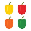 Set of four peppers. Yellow, red, orange and green pepper. Royalty Free Stock Photo