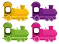 Set of four pictures of trains in different colors