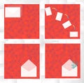 Set of four pictures with white envelopes on a coral background