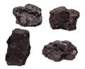 Set of four piece of coal isolated on a white Royalty Free Stock Photo