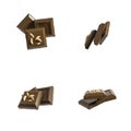 Set of four pieces of chocolate bars from different angles