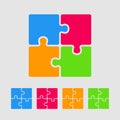 Set Four Pieces Puzzle Square. 4 Steps Puzzle.