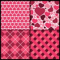 Set of four pink and purple vector patterns for Valentines day