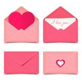 Set of four pink Valentine romantic vector envelopes