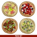 Set of four pizzas