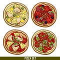 Set of four pizzas