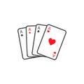Set of four playing cards aces. Winning poker hand.